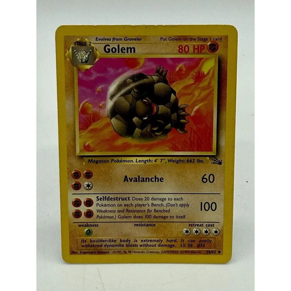 Golem Fossil 36/62 Uncommon Non Holo Pokémon TCG Vintage‎ 1999 MP